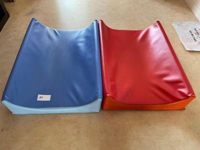 two pieces of red, blue, and orange in this picture