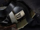 a close up of a helmet with a label on it