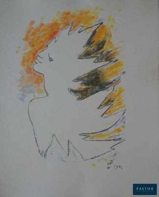 un dessin représentant une personne avec un oiseau sur la tête