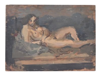 an image of a painting of two nudes laying on a bed