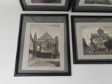 four framed photographs of a church and other buildings in a black frame