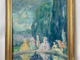 an image of a painting of a group of people on a bridge