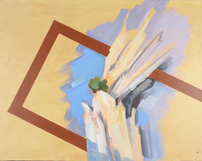 a painting of a plant in a vase on a table