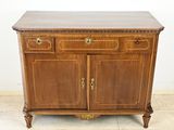 a wooden cabinet with two drawers and a door