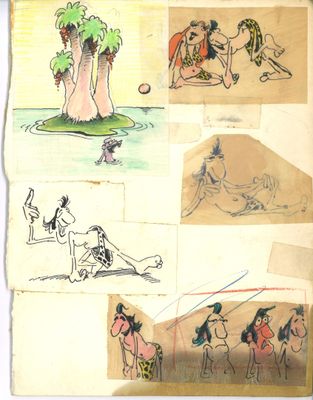 several drawings of people and animals in various poses on a piece of paper