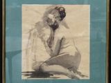 painting of a woman sitting in a chair with her legs crossed