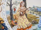 a painting of a woman playing a musical instrument in the woods
