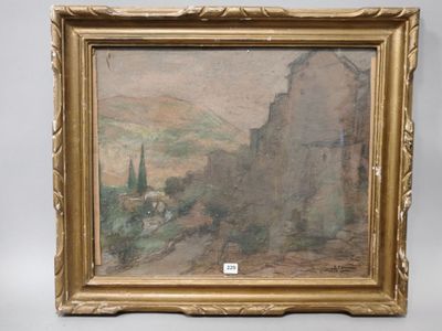 une image représentant un tableau accroché au mur, sur lequel figure un bâtiment