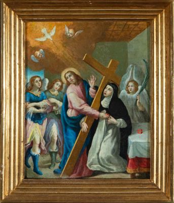 une image représentant un tableau où l'on voit Jésus portant la croix, entouré d'autres personnes