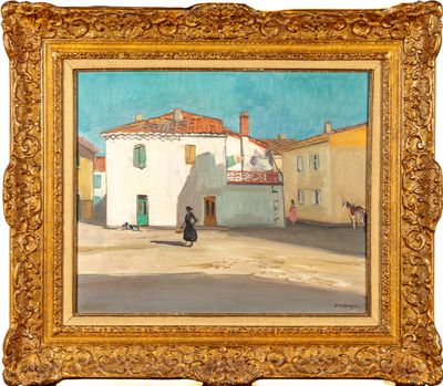 une image d'une peinture représentant une femme marchant dans une rue