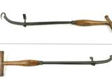 two pictures of a pair of old fashioned tools on a white surface
