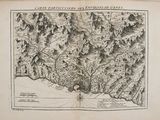 une vieille carte représentant une chaîne de montagnes au milieu d'une forêt