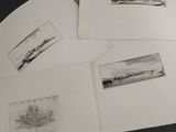 four black and white drawings of a landscape on a piece of paper