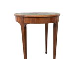 a wooden table with a glass top on a white background