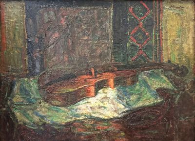 a painting of a woman laying in bed with a blanket
