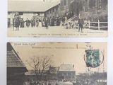 deux vieilles cartes postales représentant des personnes et des animaux dans une ville