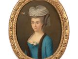 portrait of a lady in a blue dress and hat