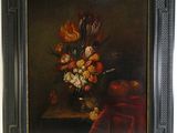 a picture of a painting of flowers in a vase on a table