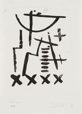 un dessin en noir et blanc représentant un homme sur lequel figure une croix