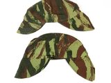 pair of green and brown camouflage hats on a white background