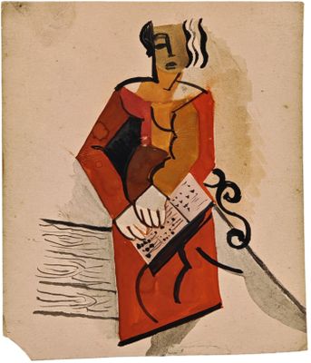 an image of a painting of a woman holding a book and a knife