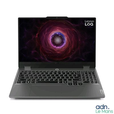 lenovo laa laptop with a black background and a purple spiral design on the screen