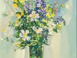 a painting of a vase filled with flowers on a table