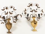 pair of antique brass wall sconces with flowers and leaves