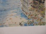 a picture of a painting of a boat on the water