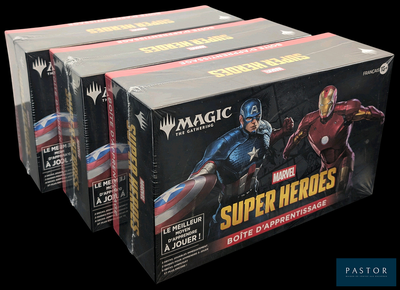 trois boîtes de super-héros Marvel avec Captain America et Iron Man