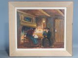 tableau représentant un homme et une femme assis à une table devant une cheminée