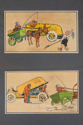 two pictures of a couple of pictures of people riding in a car