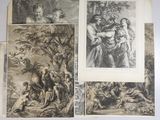 four different prints of a man and a woman in a wooded setting