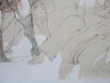 a drawing of a group of people sitting on a bench