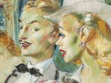 painting of a man and a woman looking at each other in front of a mirror