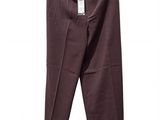 a brown pants hanging on a hanger on a white background