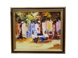 tableau représentant un couple assis sur un banc sous un arbre dans un parc