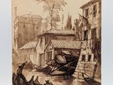 an image of a drawing of a boat on a river
