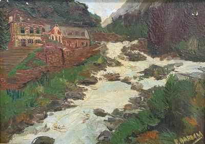 E BARBAM La rivière Huile sur toile encadrée