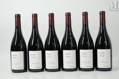 six bouteilles de vin sont alignées sur une table