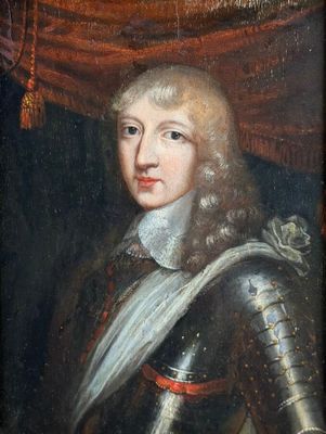 an old painting of a man in armor with a sword