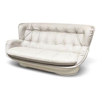an image of a white leather futon sofa