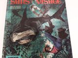 la couverture d'un livre sur laquelle figurent un requin et un homme sur un bateau