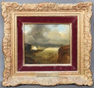 une peinture d'un paysage avec un château au loin