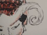 an image of a drawing of a woman ' s face with a red flower in her hair