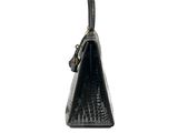 black croc embossed leather handbag with shoulder strap