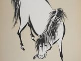 chinese ink painting of a horse on a beige background