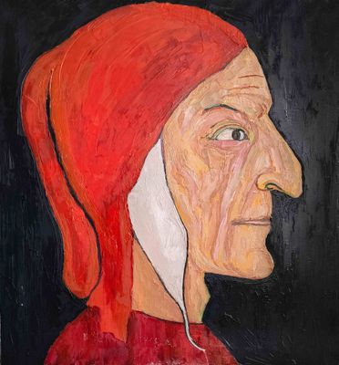 une peinture à l'huile représentant une femme portant un bandeau rouge et des écouteurs