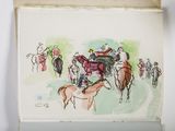 drawing of a horse drawn carriage with people on it