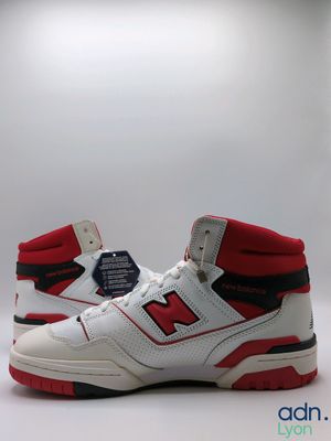 the new balance shoes are white and red with black accents